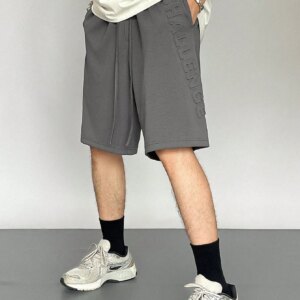 Maxct Men Summer Solid Color Drawstring Shorts With Letter Print
