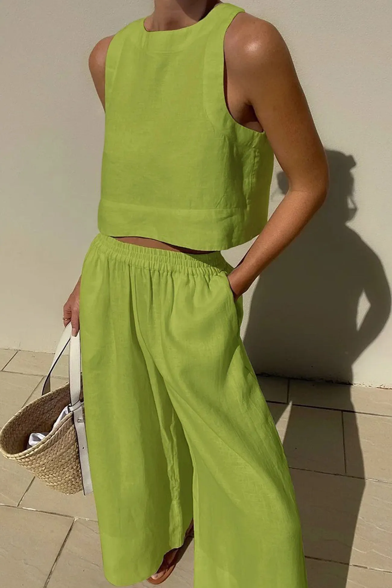 Maxct Solid Tank Top Two-piece Pants Set