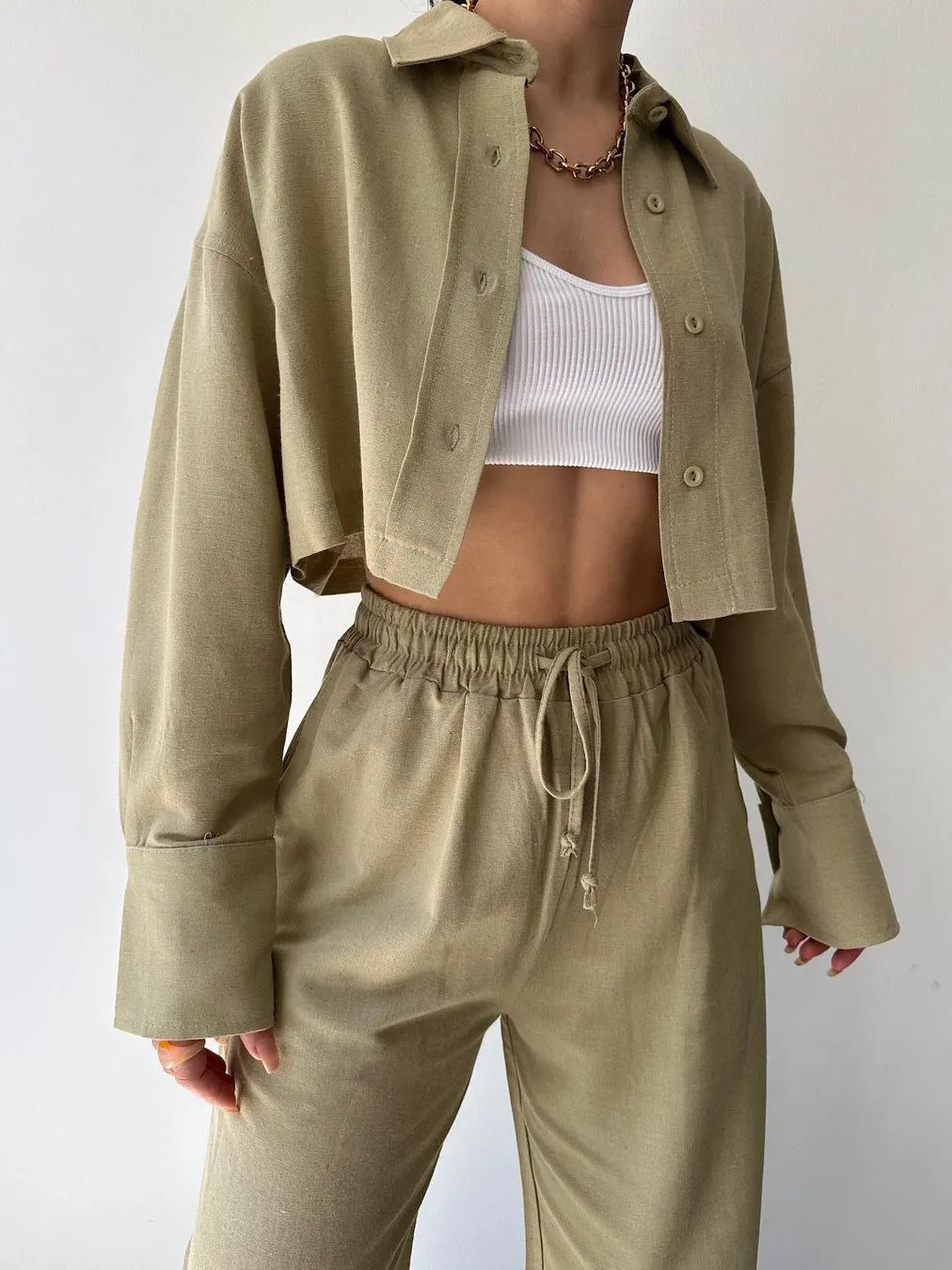 Maxct Collared Drawstring Two Piece Pants Set - Image 5