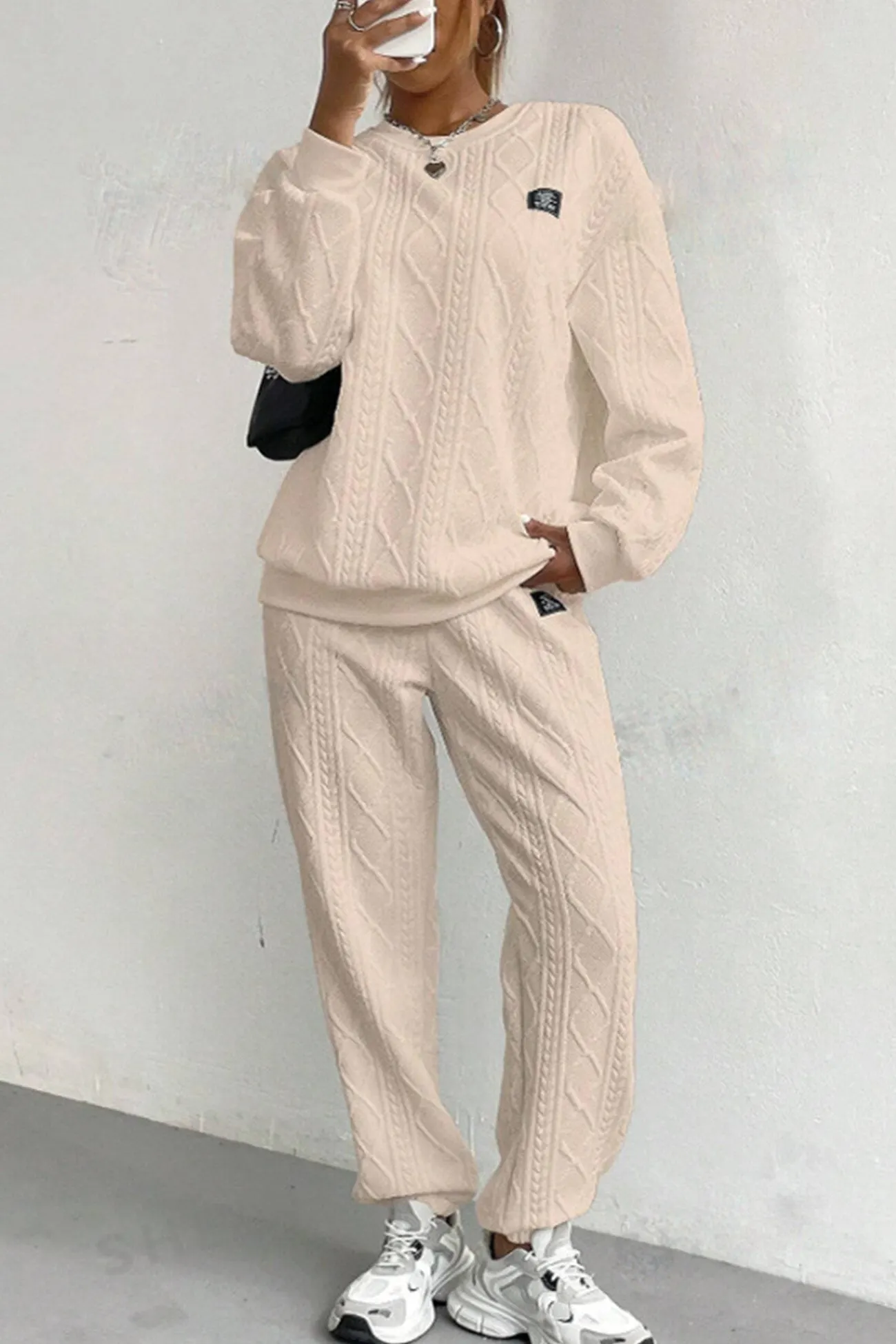 Maxct Cable Knit Crew Neck Sweatshirt Set
