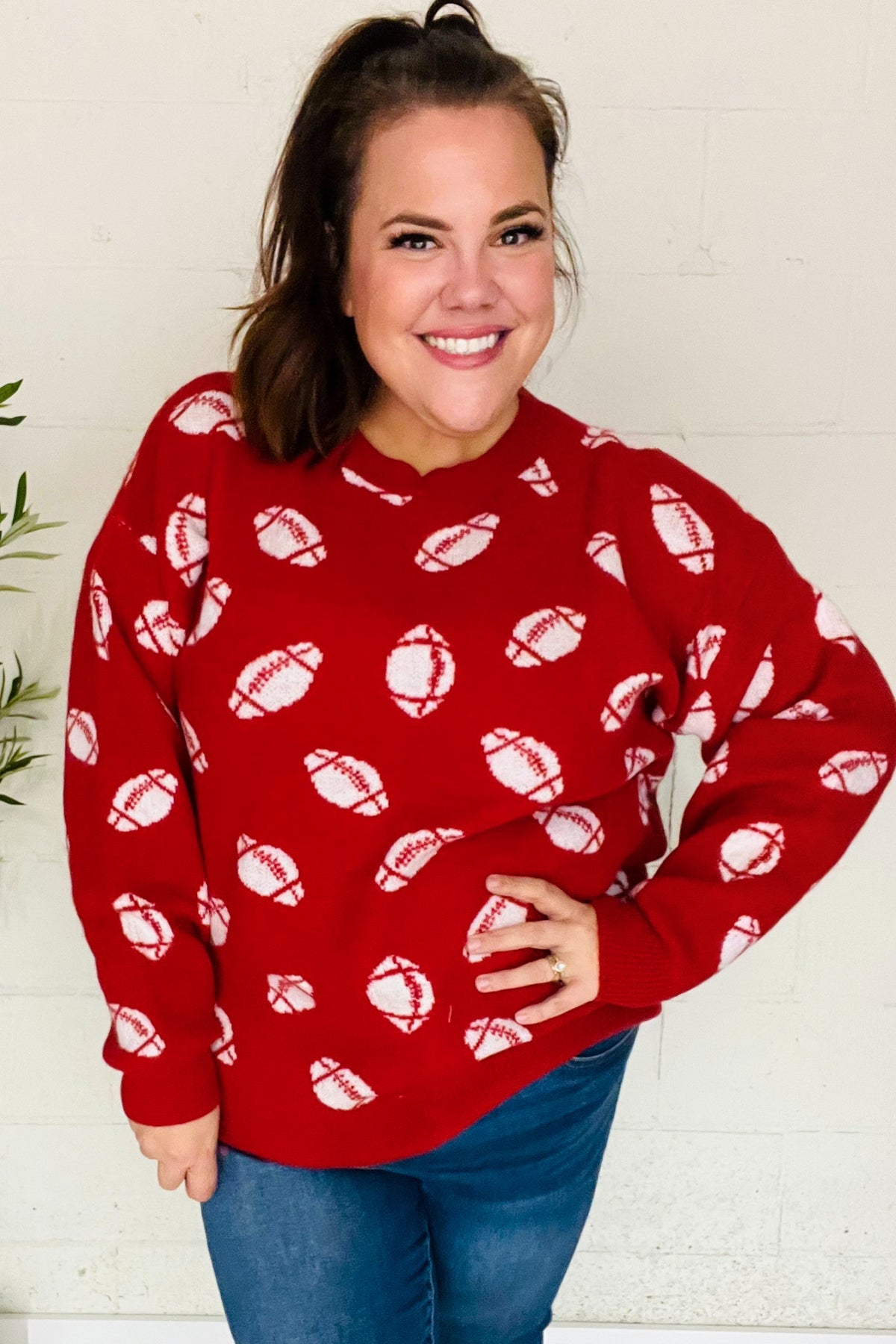Maxct &Game Day Red Football Print Jacquard Knit Sweater
