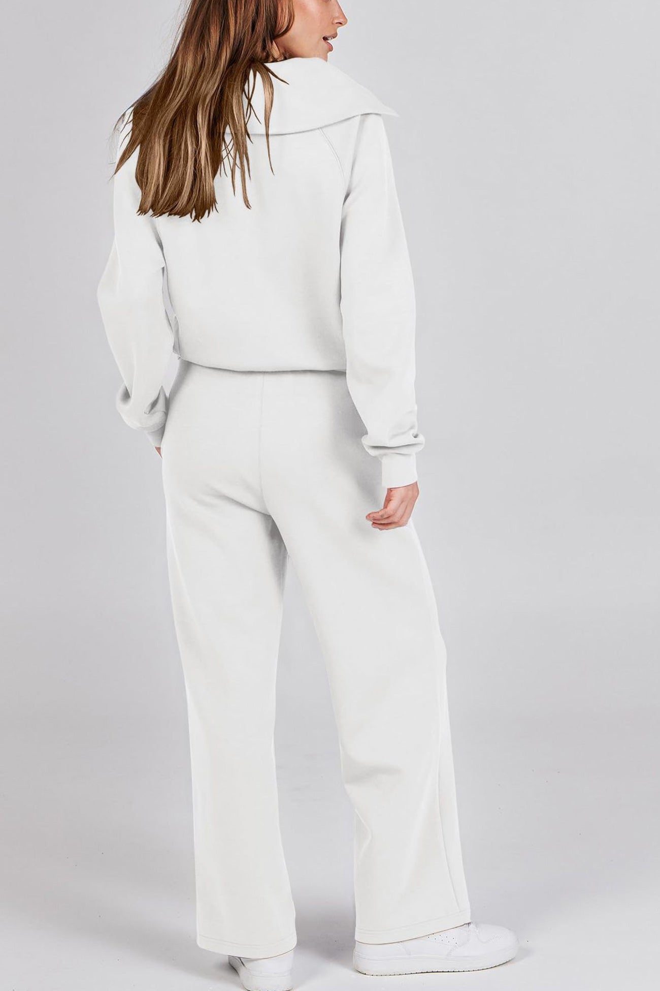 Maxct Lapel Zip-up Sweatshirt Wide Leg Long Pants Set