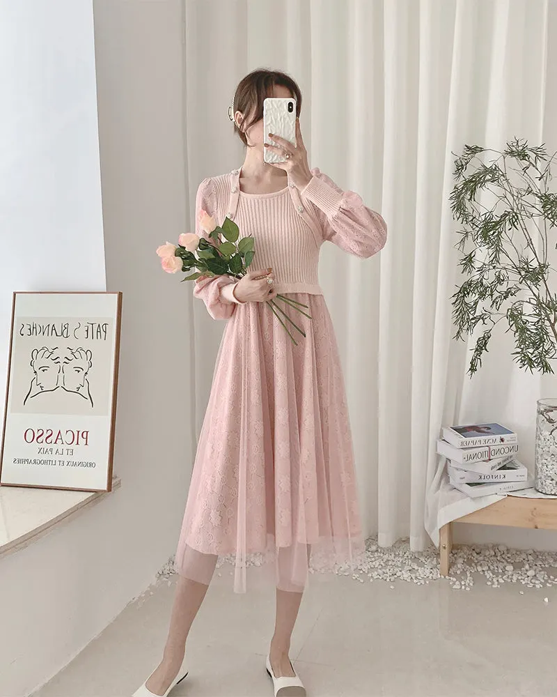 Lace Knit Sweater Dress Maxct