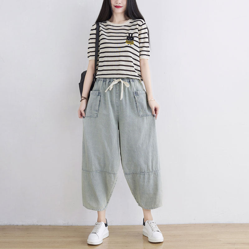 Women Spring Summer Retro Loose Denim Pants