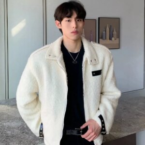 Maxct Belt Buckle Zipper Woolen Jacket