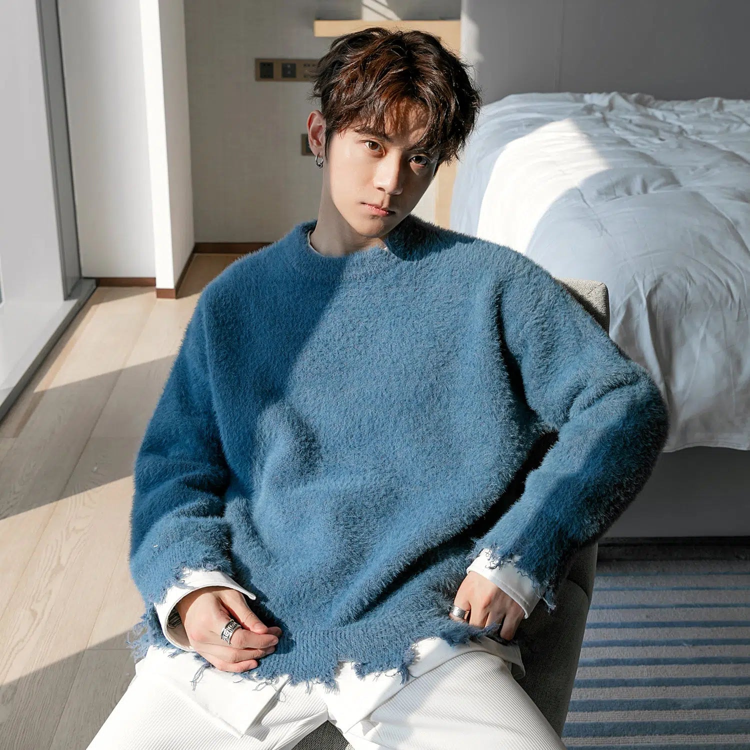 Maxct Two-piece Furry Sweater with Patchwork Cuffs