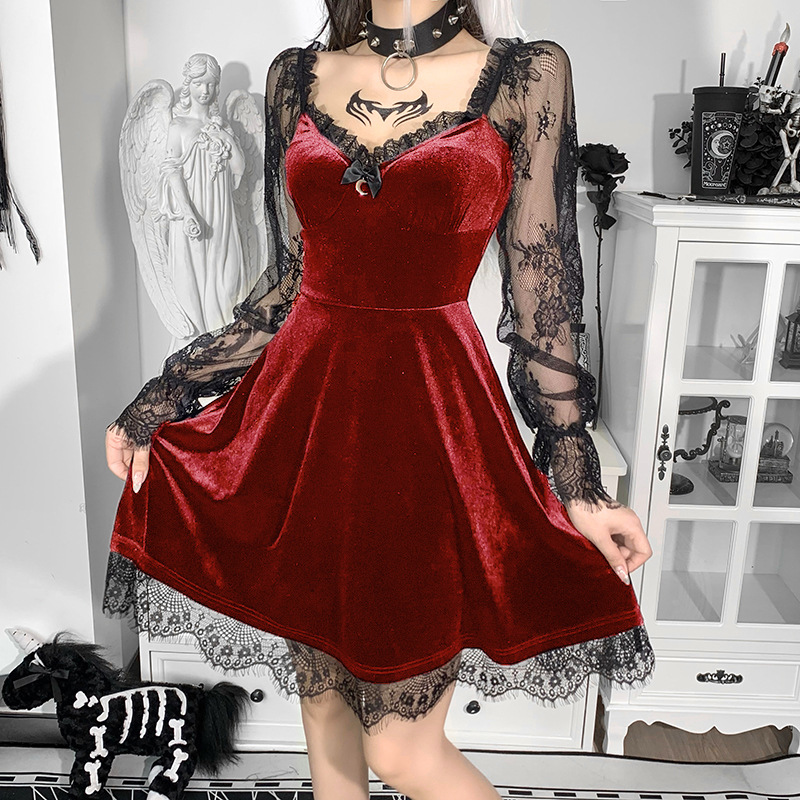 Maxct cybergoth dress to impress Hy21249 Dark Style Autumn New Hip Hop Lace Fashion Chest Speaker Long Sleeve Dress