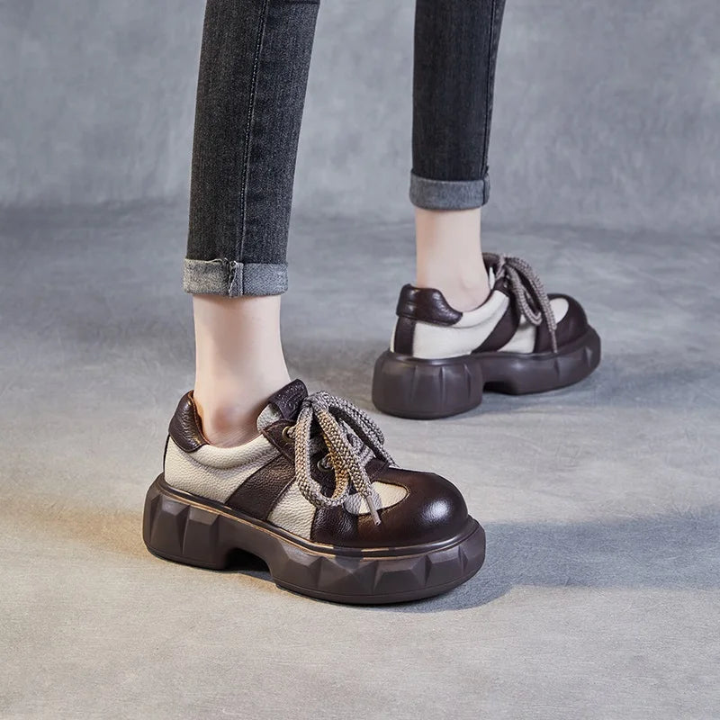 Retro Women's Sneakers - Mixed Colors Leather Wedges Maxct
