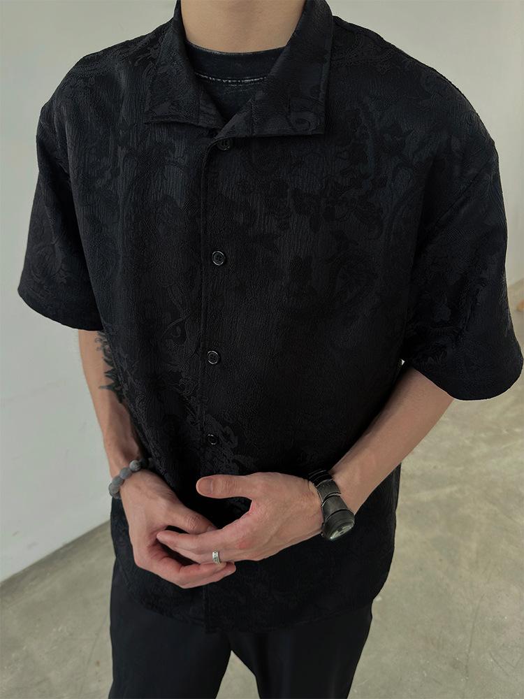 Maxct 90s Streetwear New Chinese Style Cashew Flower Textured Lapel Shirt For Men Summer New Niche Cleanfit Retro Casual Shirt For Men
