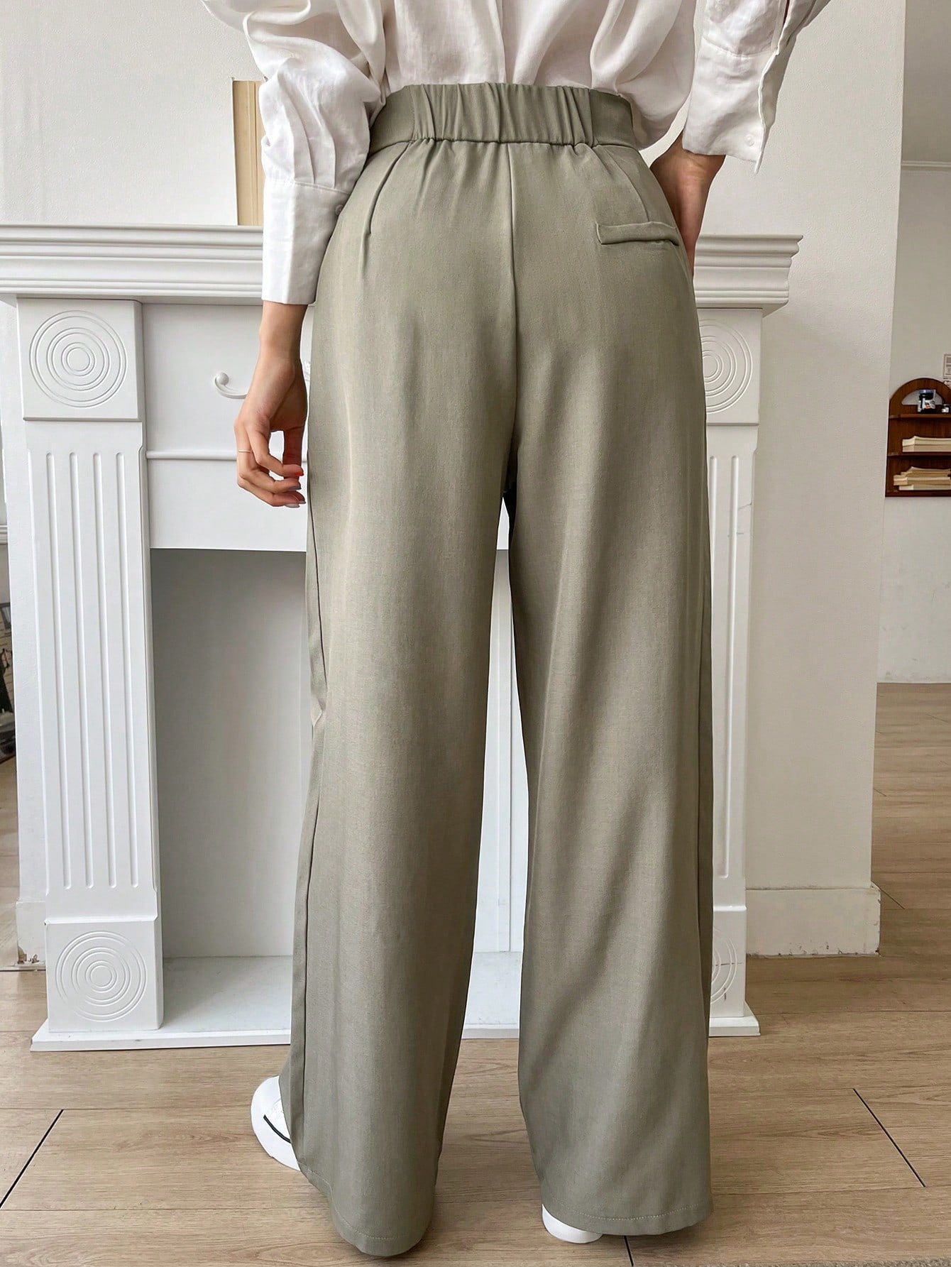 Maxct Women Solid Color Pleated Loose Wide-Leg Suit Pants