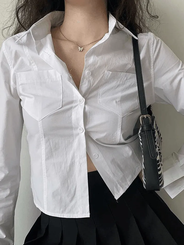 Maxct Basic Long Sleeve Button Blouse