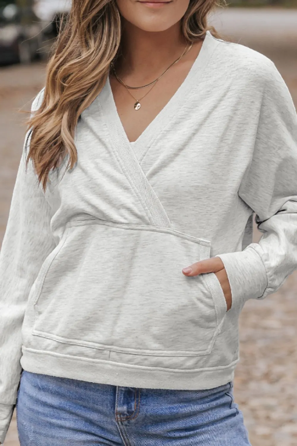 Maxct &Surplice Long Sleeve Sweatshirt with Pocket