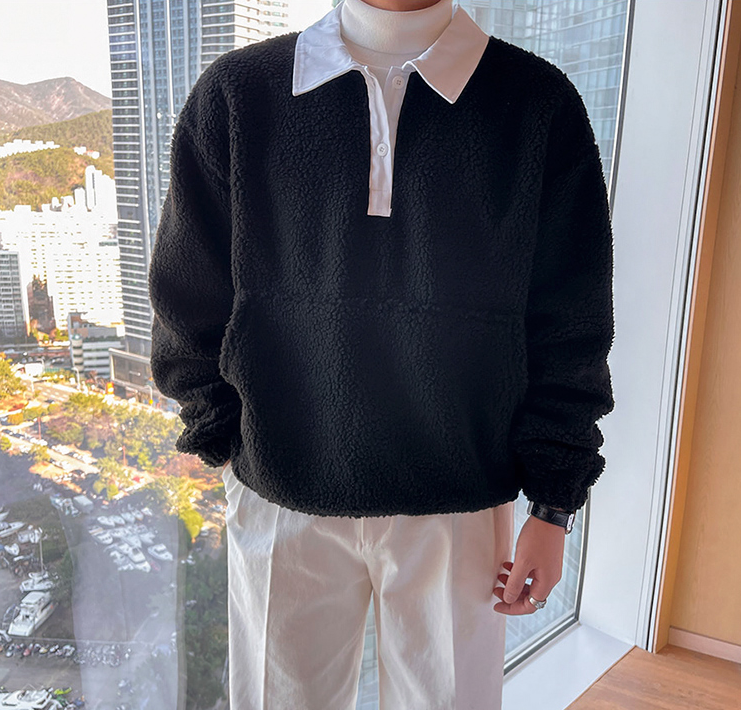 Maxct 6348 Fleece Two Tone Collar Shirt Sweater