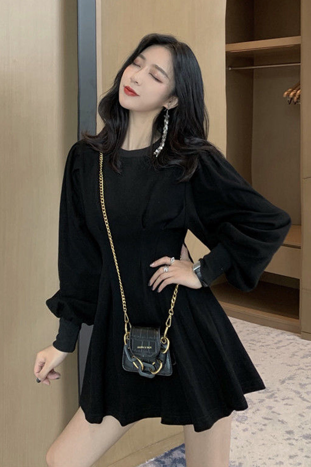 Long Sleeve Abdomen Casual Dress Maxct