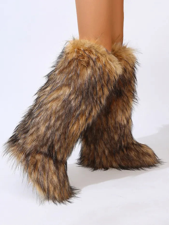 Warmth Thermal Fluffy Faux Fur Mid-calf Snow Boots Maxct