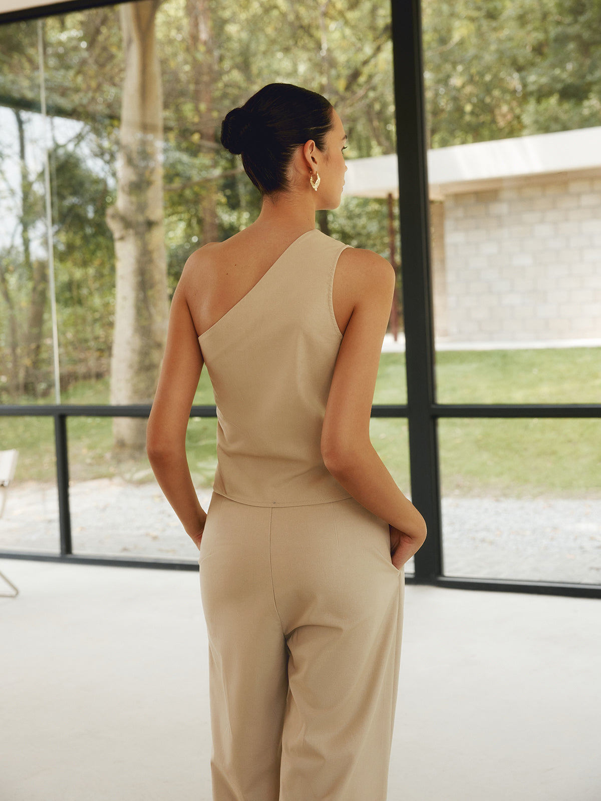 Maxct Cotton & Linen Styling Asymmetric Pockets Pants Set