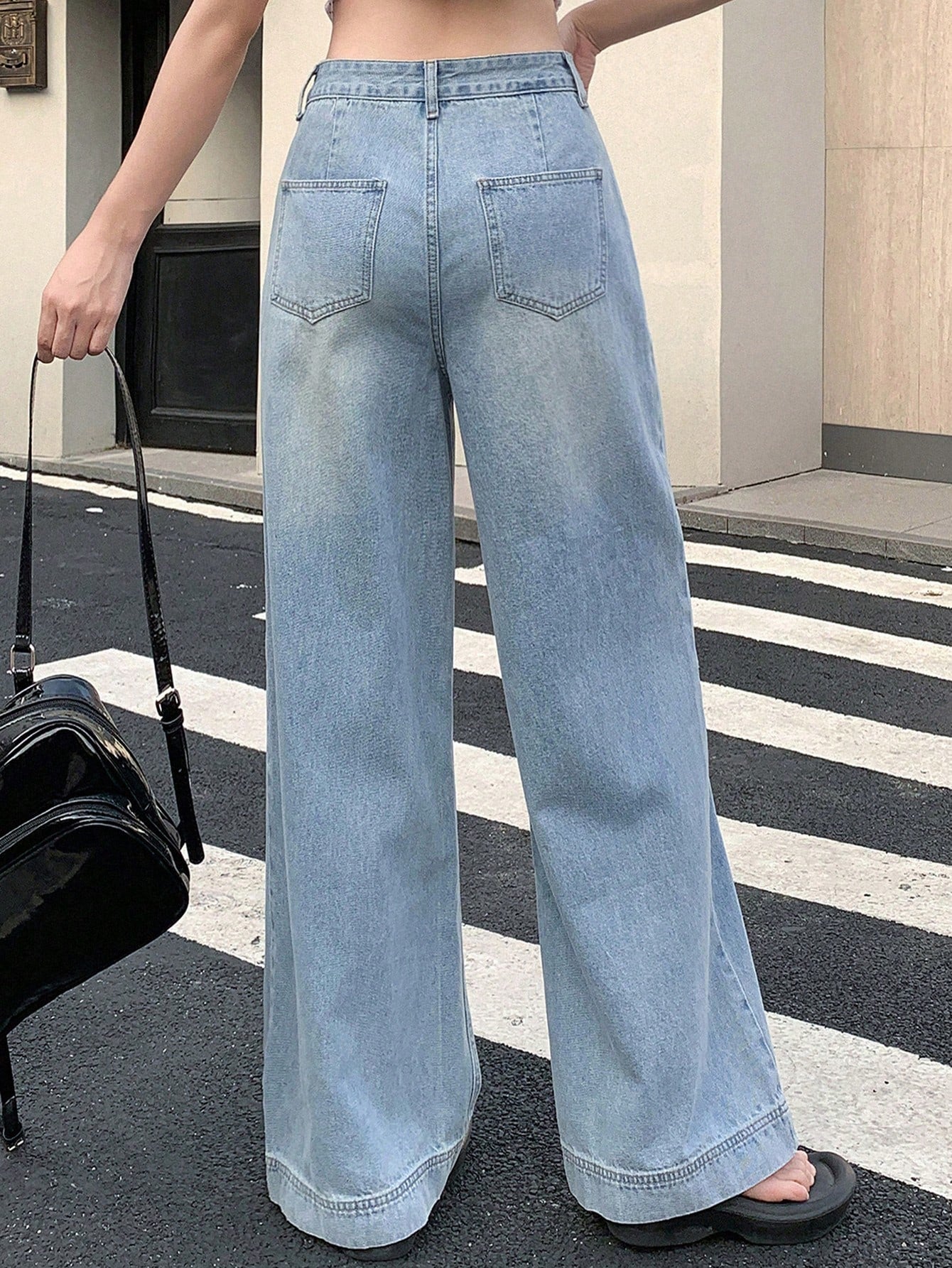 Maxct Women's Loose Wide-Leg Denim Pants With Pockets, Casual And Versatile