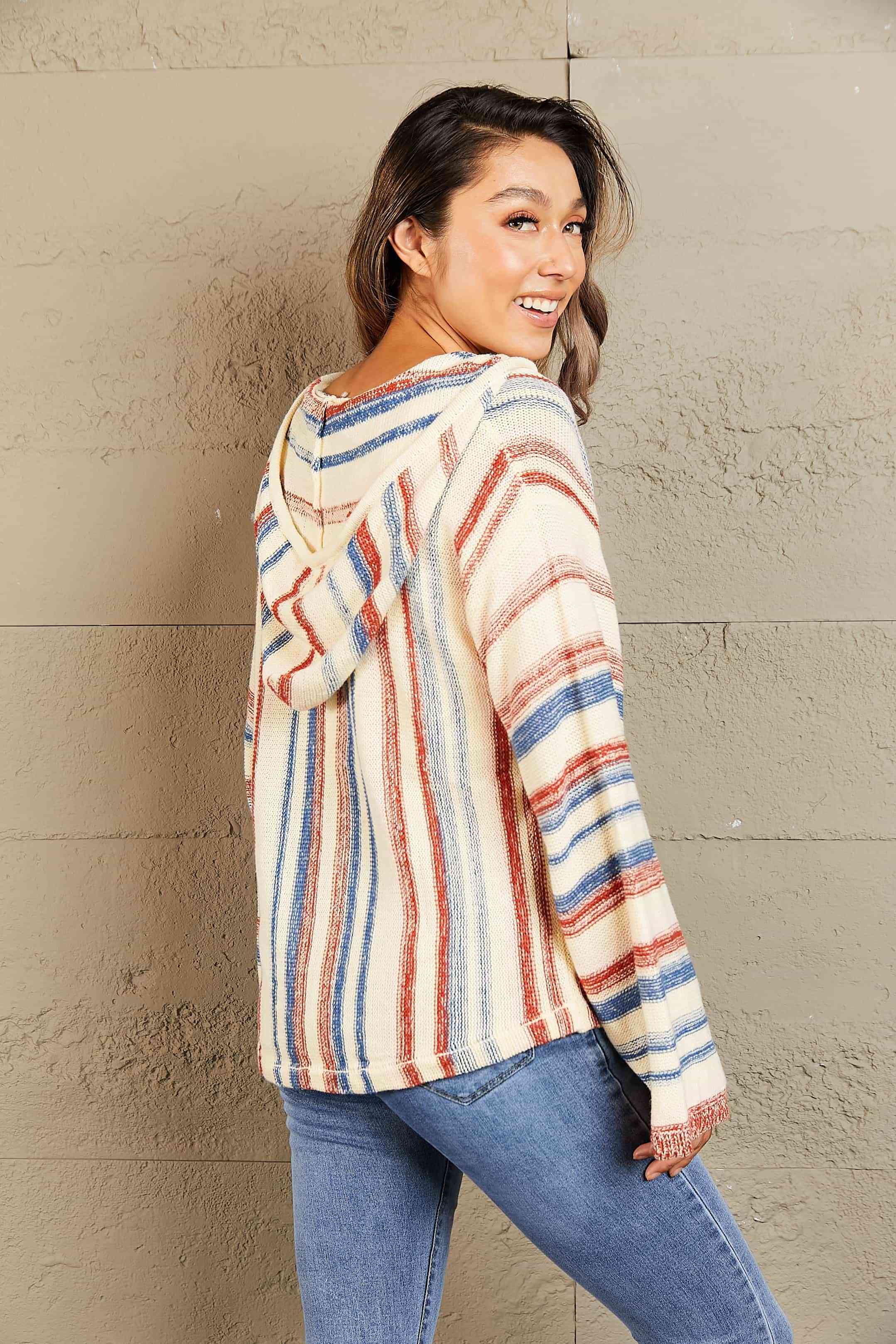 Maxct &Striped Hooded Sweater with Kangaroo Pocket