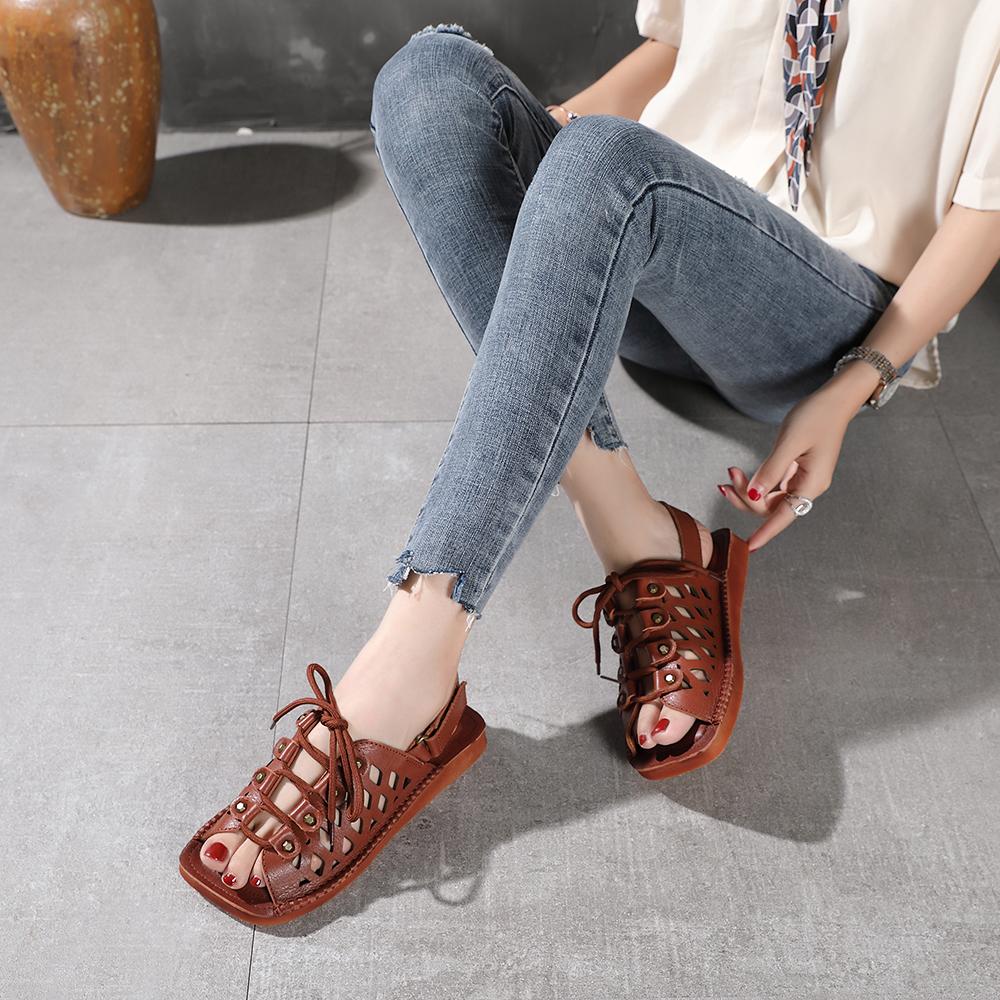 Strappy Sandals Peep Toe Retro Maxct