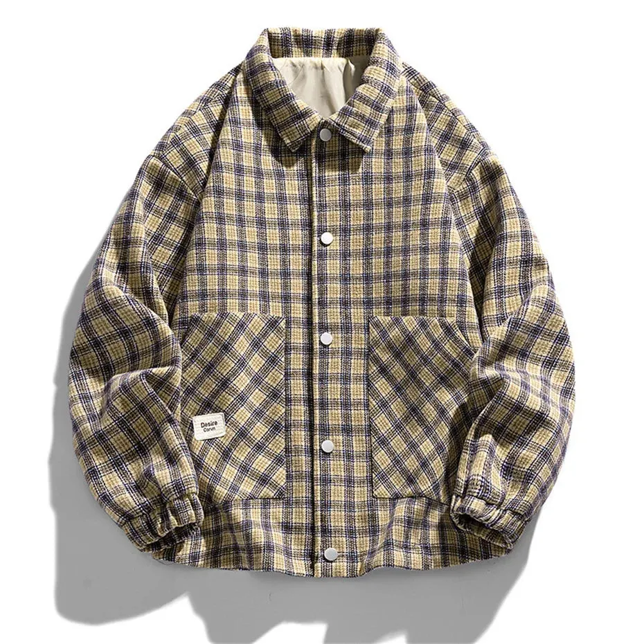 Maxct &AFLCZYU Plaid Woolen Light Jacket | S - 7XL