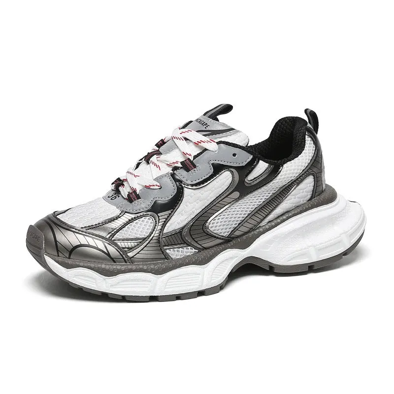 White Chunky Sneakers 5cm Leather Shoes Maxct