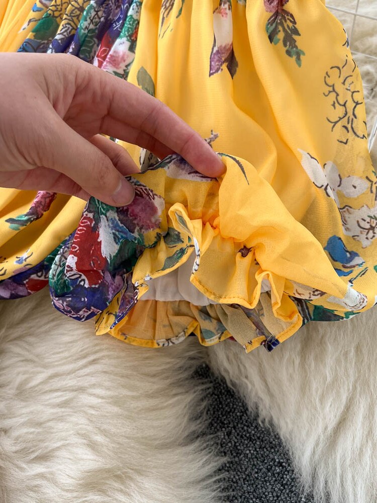 Bohemian Floral Chiffon Long Dress Women Sexy Off Shoulder Ruffle Puff Short Sleeve High Waist A-Line Big Swing Vestidos