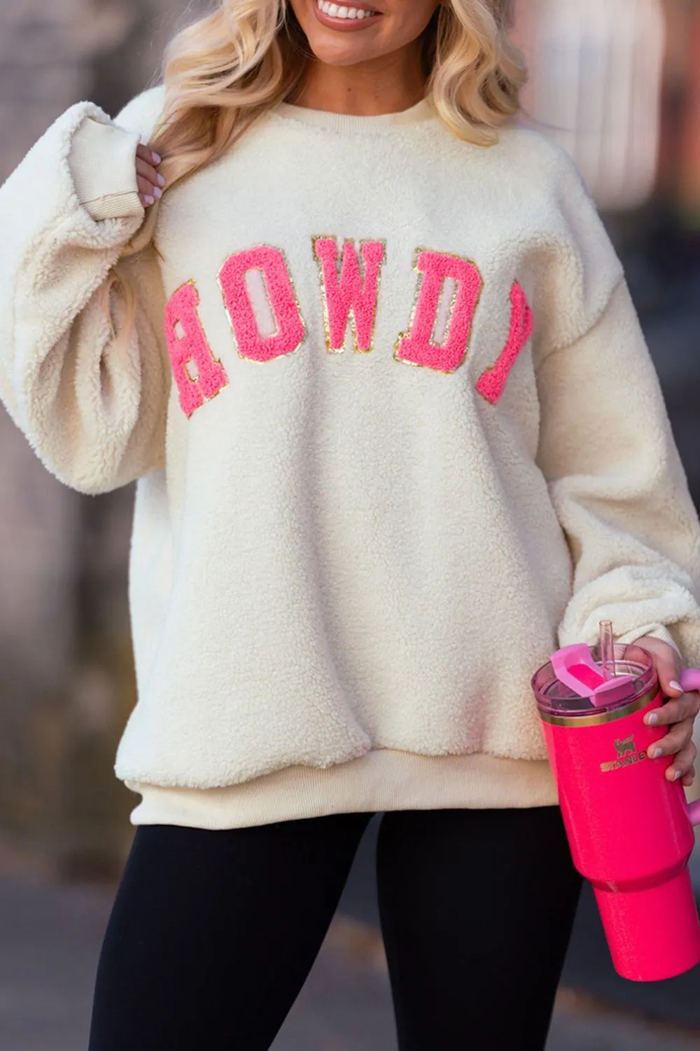 Maxct &HOWDY Patched Round Neck Sherpa Sweatshirt