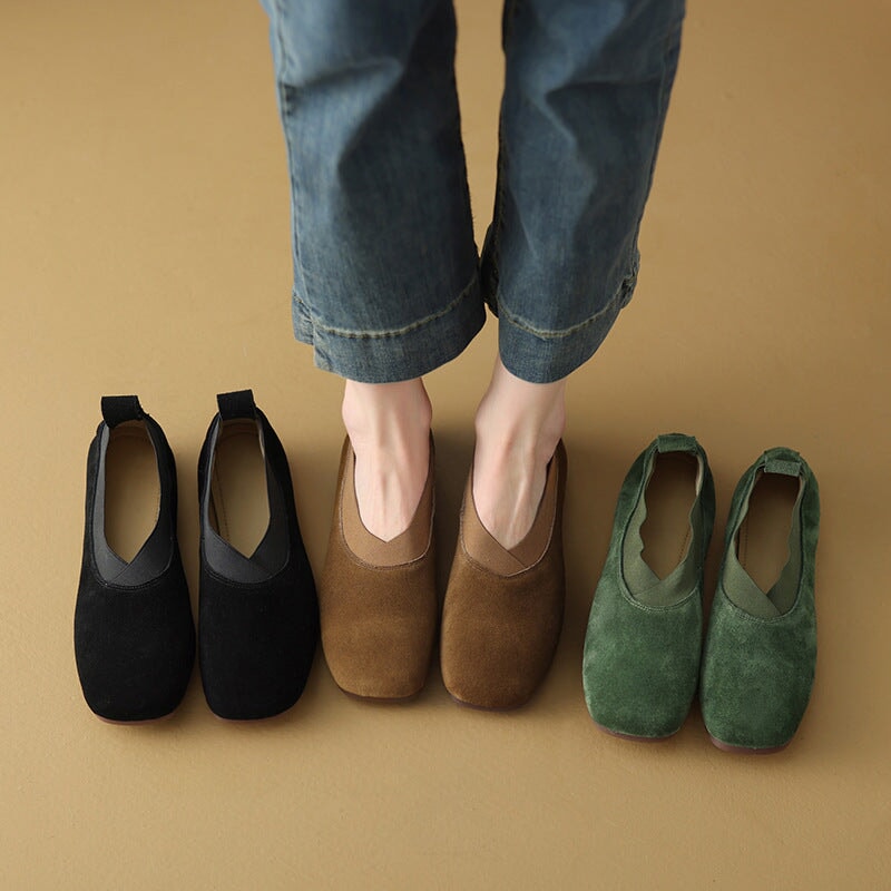 Square Toe Slip on Loafers Soft Flats Handmade Maxct