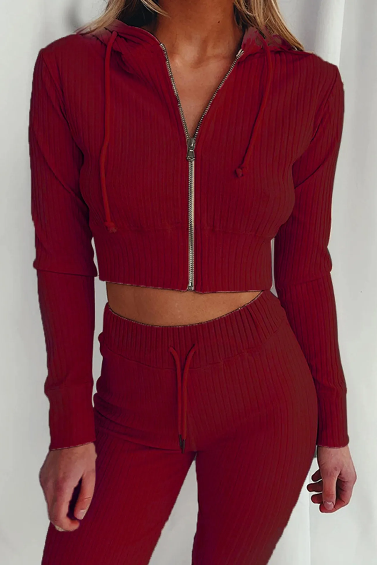 Maxct Ribbed Knit Hoodie Long Pants Suits
