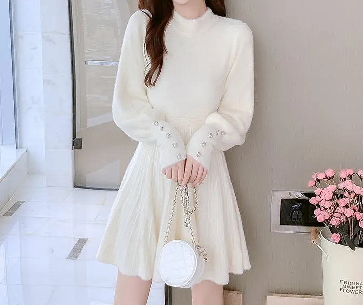 Fuzzy Puff Sleeve Sweater Dress Maxct