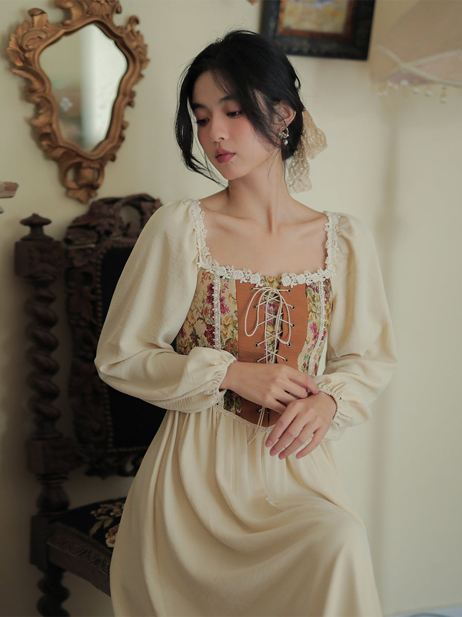 Rustic Rose Lace Up Corset Midi Dress Maxct