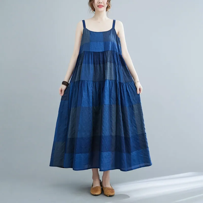 Maxct Women Summer Sleeveless Cotton-Linen A-Line Dress
