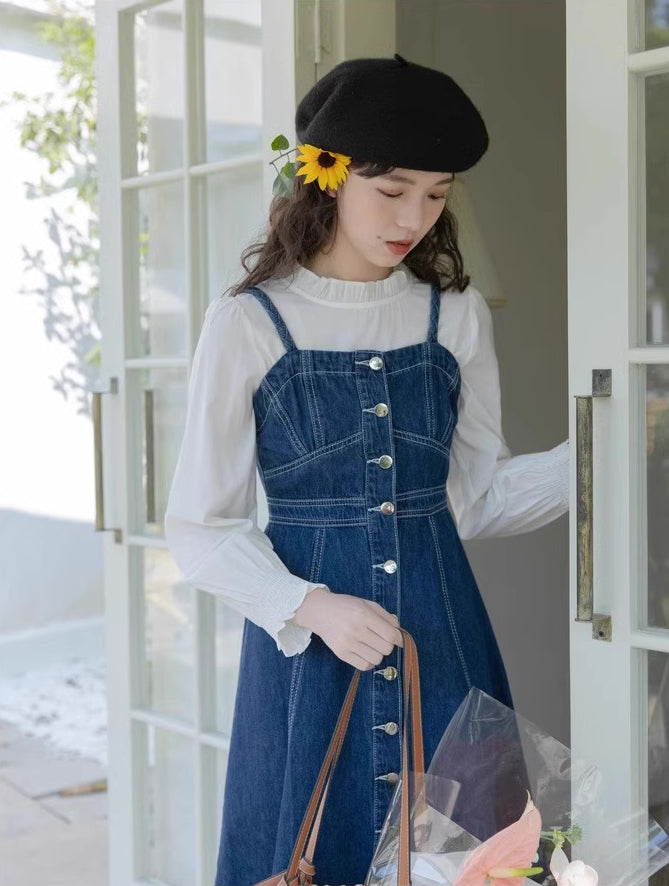 Button Down Denim Cami Midi Dress Maxct