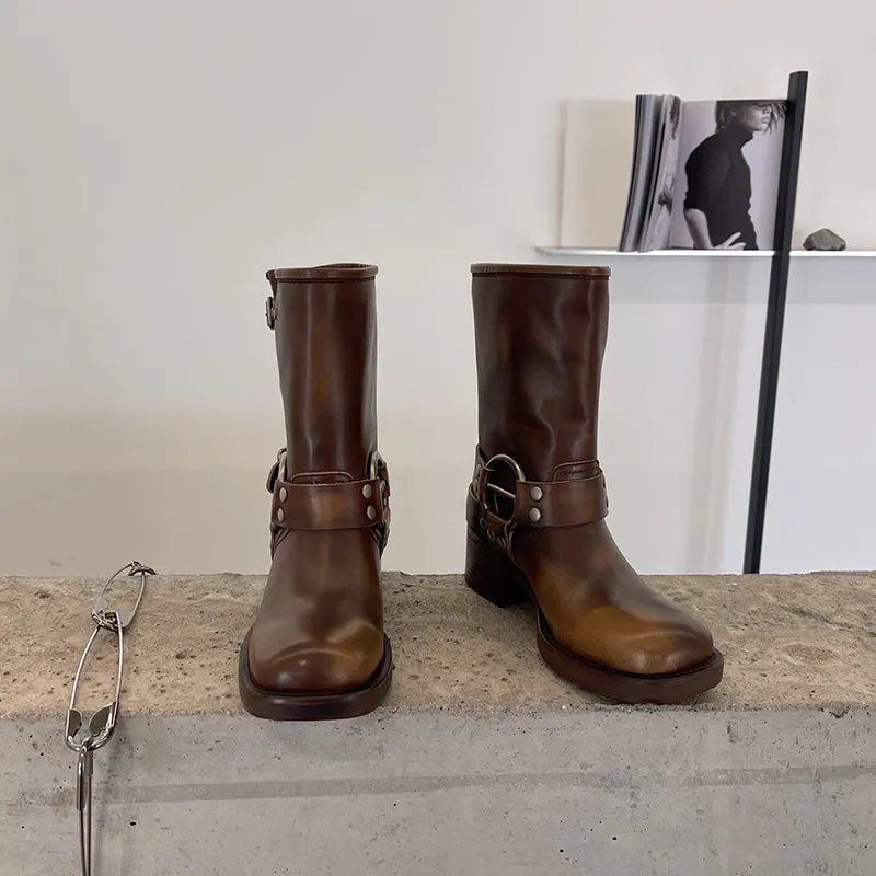 Genuine Short Boots Western Cowboy Boots Riding Boots Big Round Toe Maxct