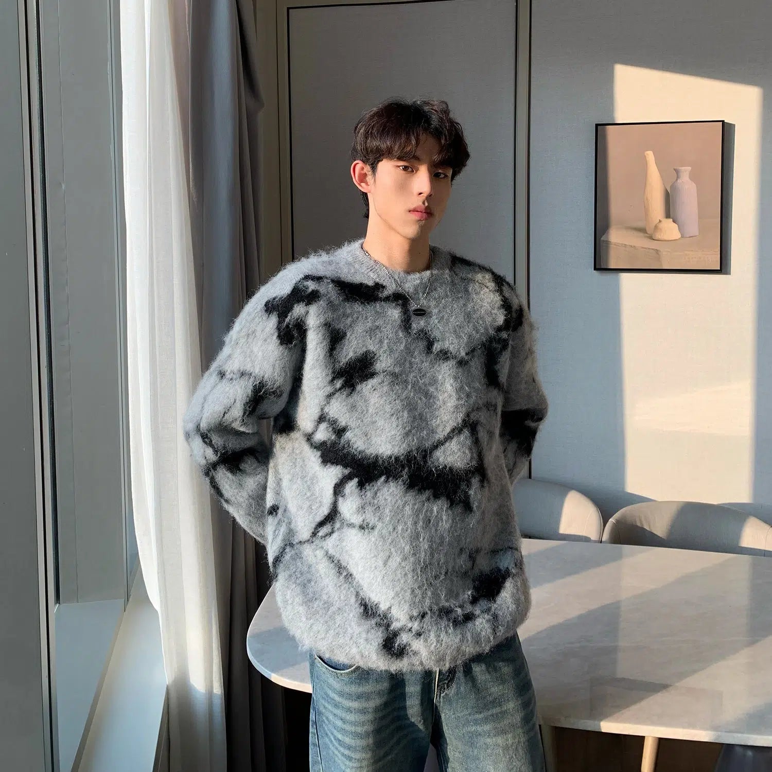 Maxct Jacquard Furry Crew Neck Sweater