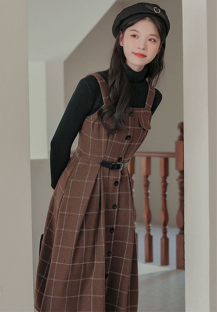 Button Up Plaid Cami Midi Dress Maxct