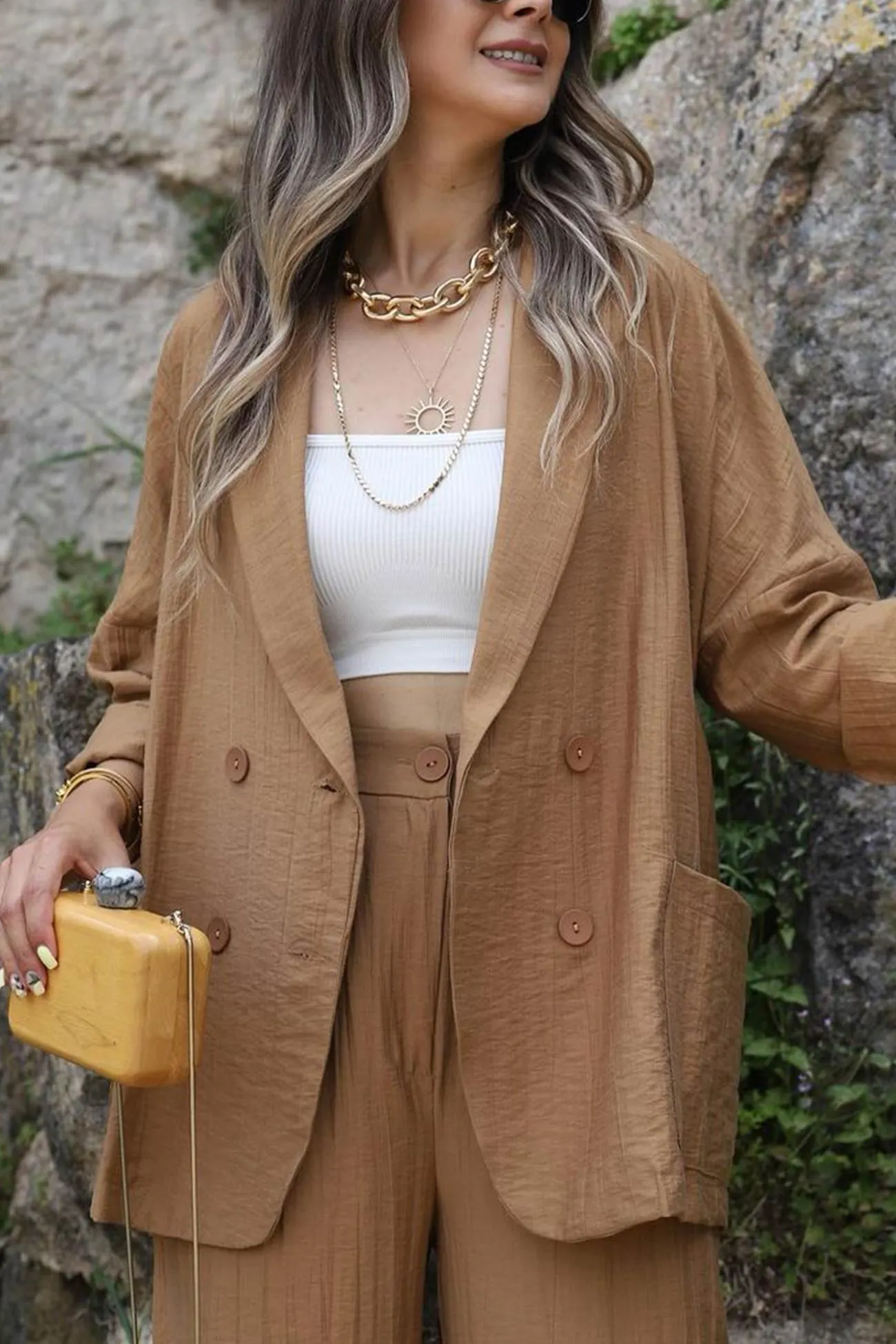 Maxct Lapel Double-breasted Blazer Long Pants Suits