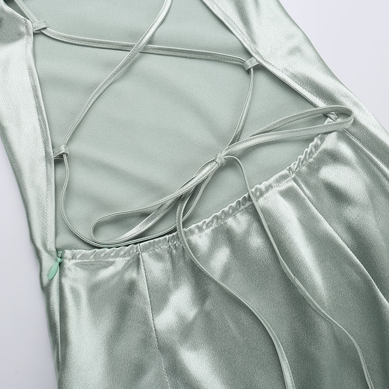 French Elegant Satin Camis Dress Backless Spaghetti Straps Midi Dress Y2K Solid Sleeveless Party Night Vestidos