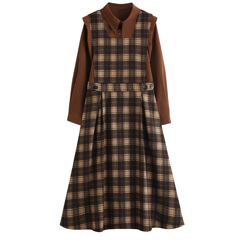 Crepe Plaid Pinafore Dress Set Maxct