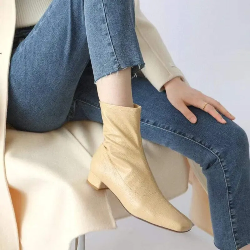 Squared Toe Sock Boots Yellow/Beige/Black/Coffee Maxct
