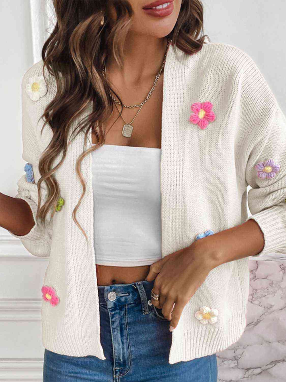 Maxct &Floral Long Sleeve Open Front Cardigan