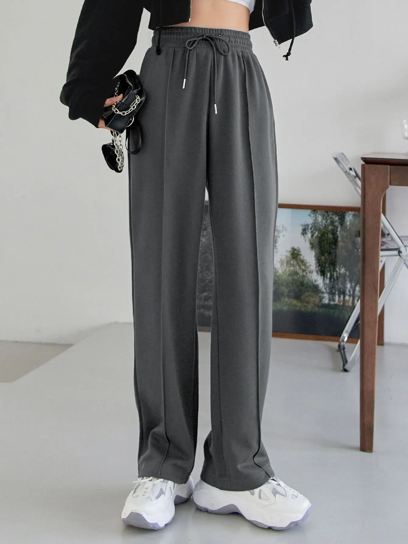 Maxct Seam Detail Drawstring Waist Slant Pockets Sweatpants