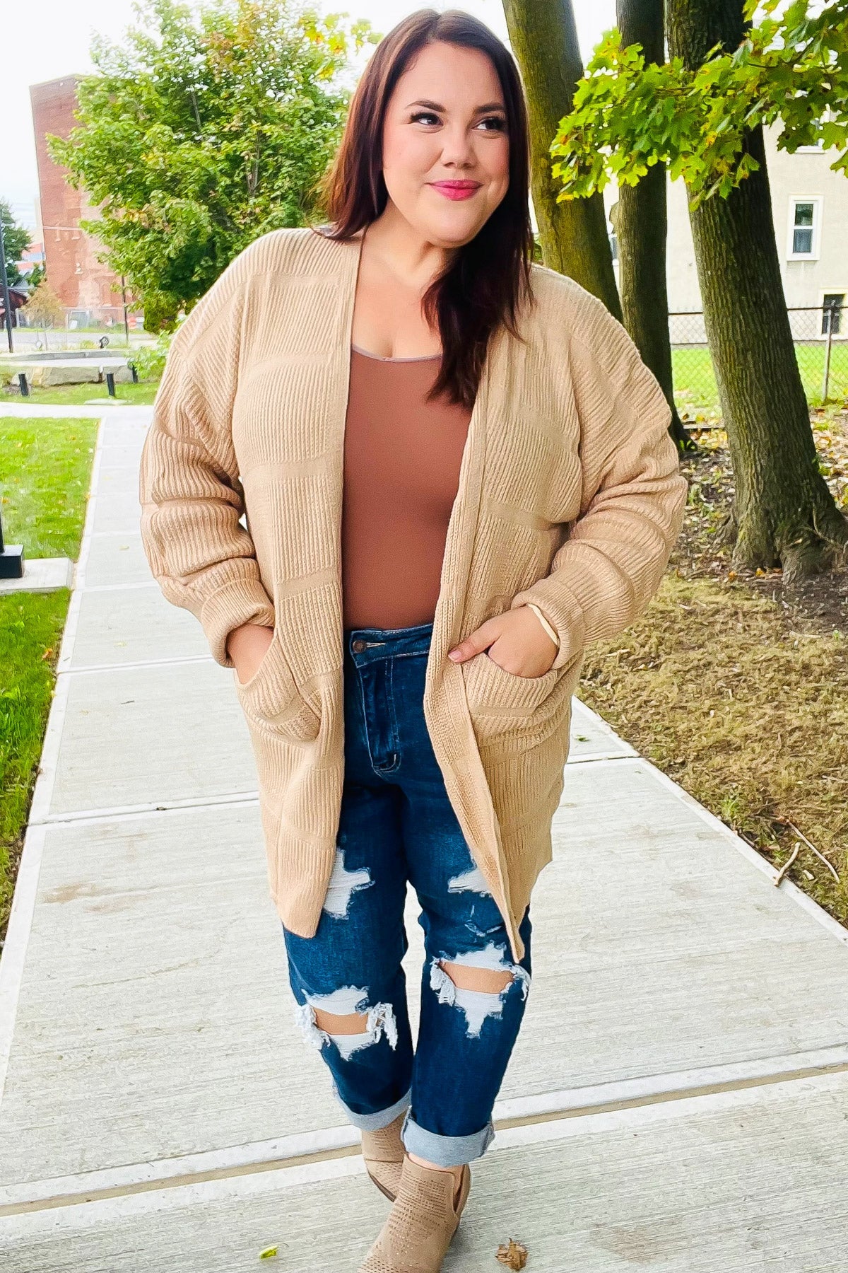 Maxct &You Got This Oatmeal Striped Knit Open Cardigan
