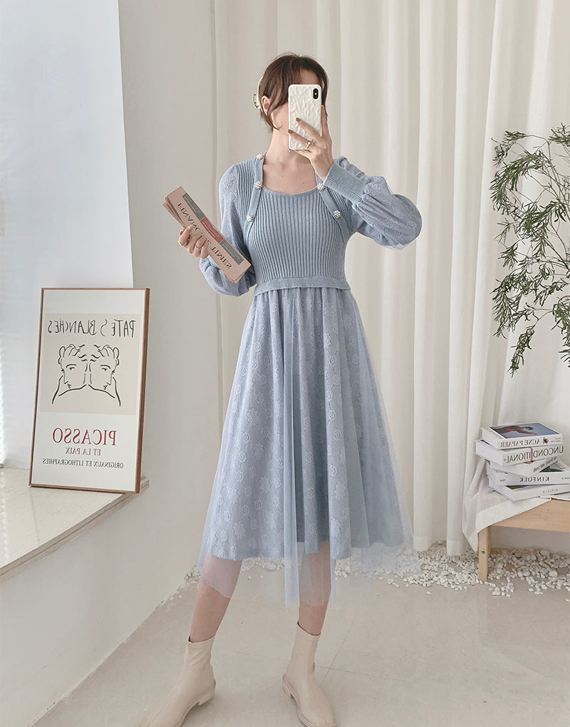 Lace Knit Sweater Dress Maxct