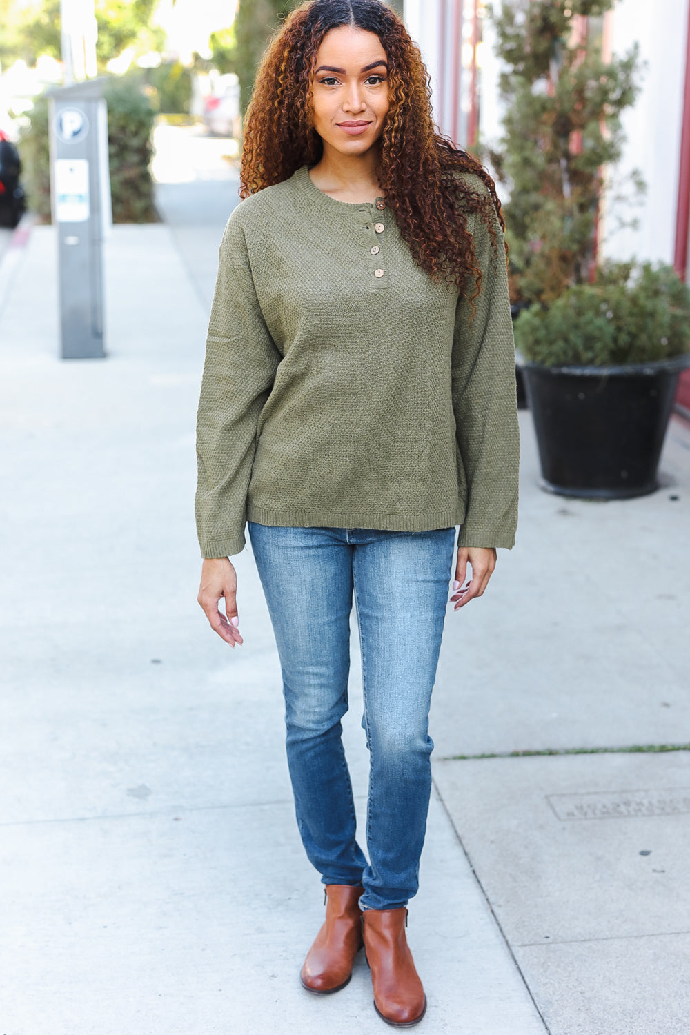 Maxct &Beautiful You Moss Green Button Down Ribbed Sweater