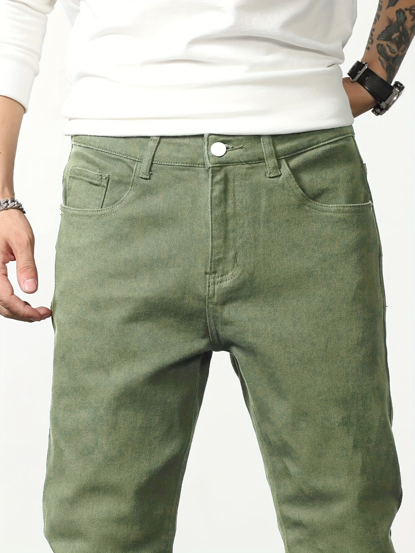 Men's Regular Straight Leg Jeans, Street Style Denim Pants With Pockets