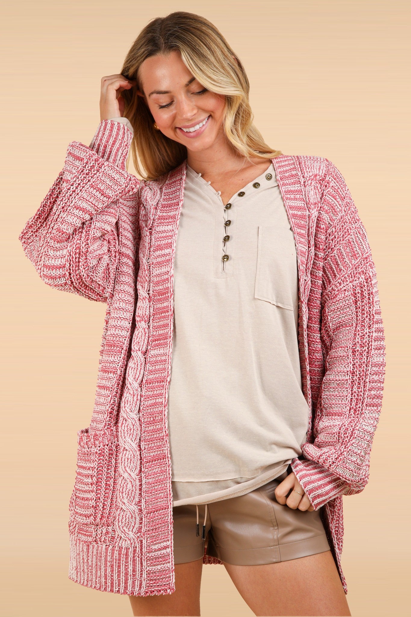 Maxct &VERY J Cable Knit Open Front Cardigan