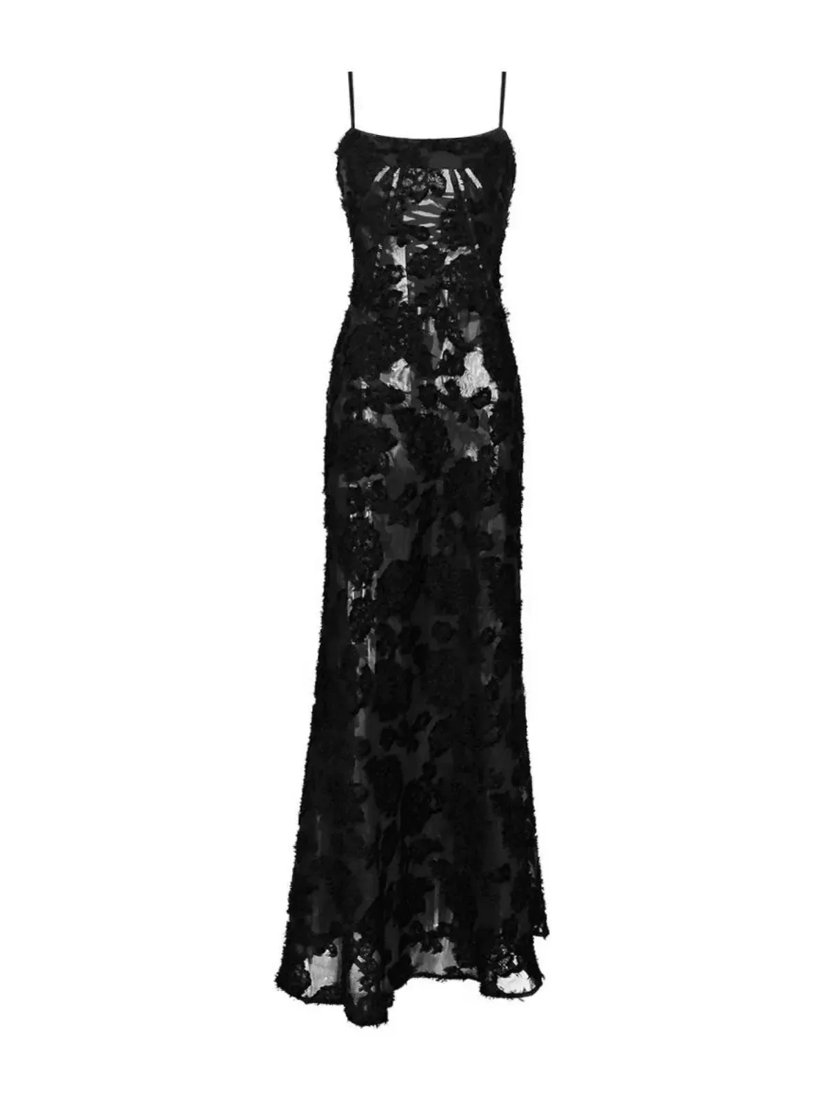 Voguable Black Party Midi Dress See-through Strap Y2k Dress FeLace Chic Korean Slim Vintage Dress New Maxct