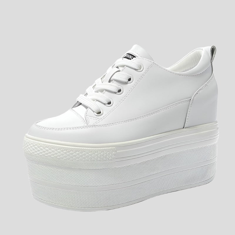 12cm Leather Vulcanized Shoes for Women Maxct