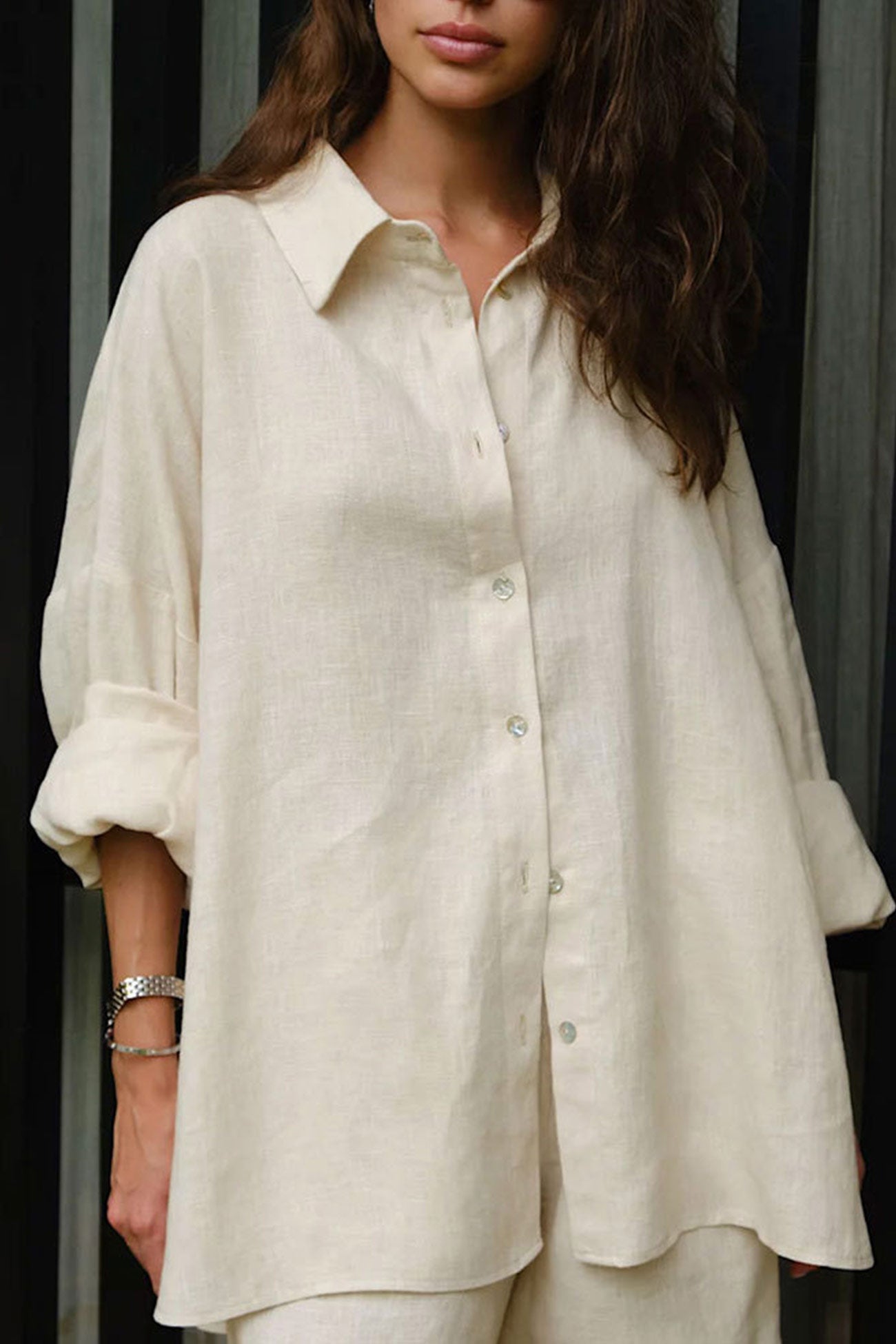 Maxct Cotton Slit Hem Blouse Shorts Suits